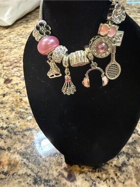 Pink Charm Bracelet  with Sports & Music Charms